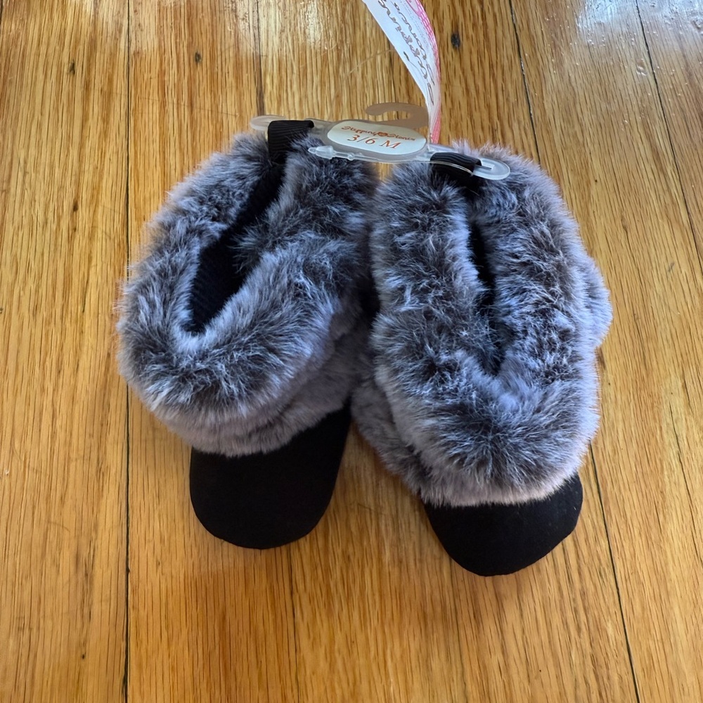 Black and Gray Faux Fur Baby Booties